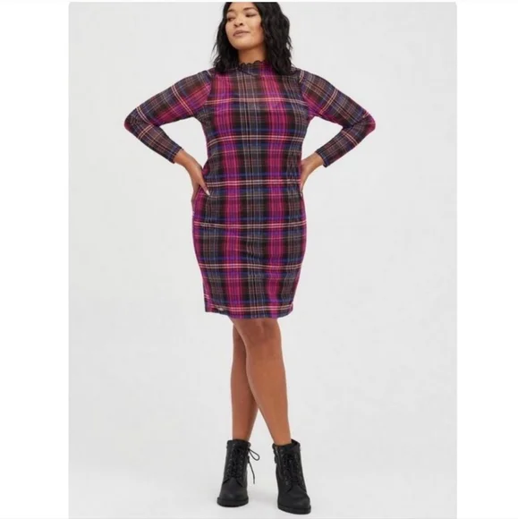 torrid | Dresses | Torrid 2x Plaid Pink Mock Neck Sheer Mini Dress Holiday  Party New | Poshmark
